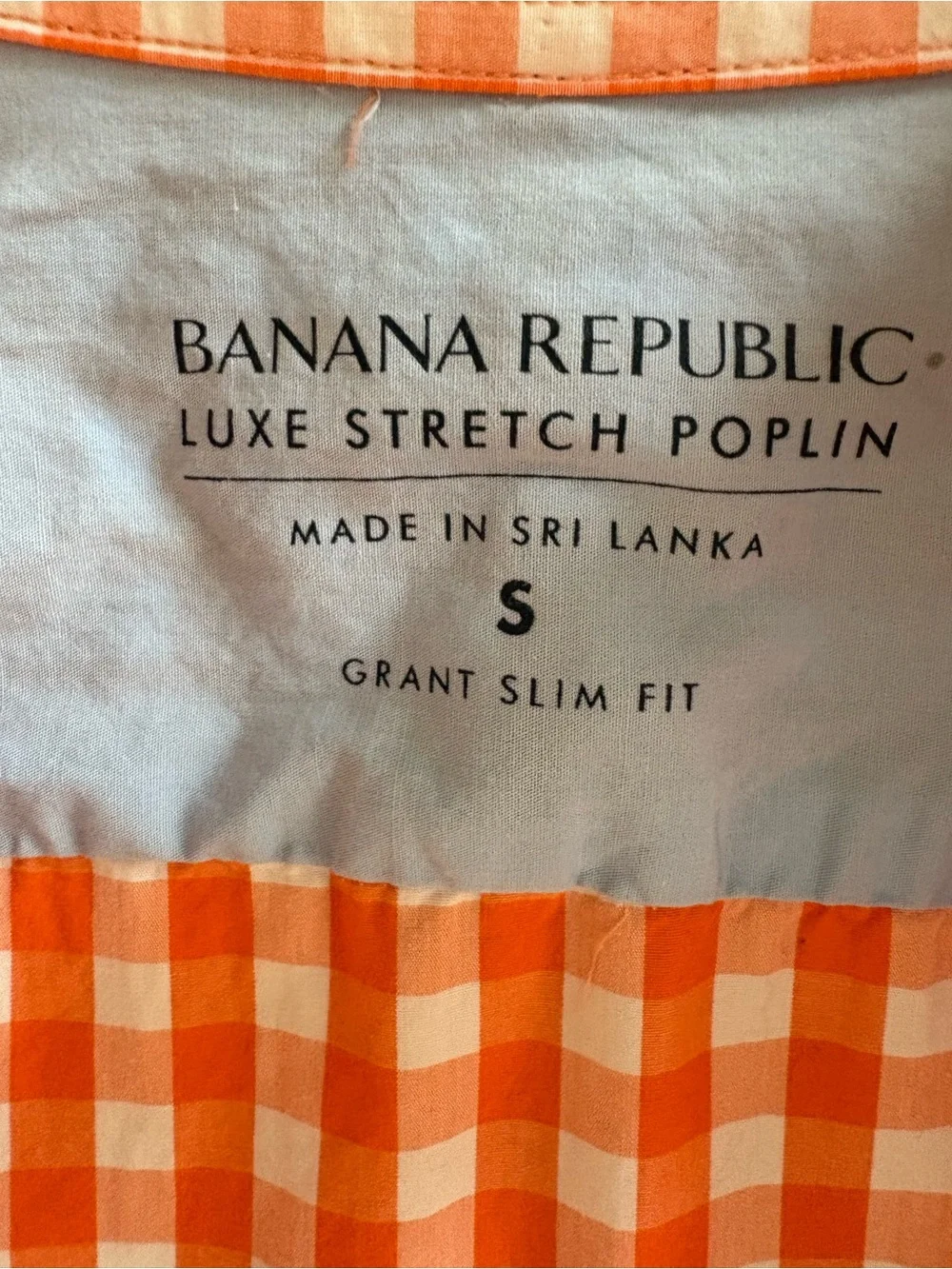 Banana Republic Grant Slim Fit Luxe Stretch Poplin Orange Gingham Size S